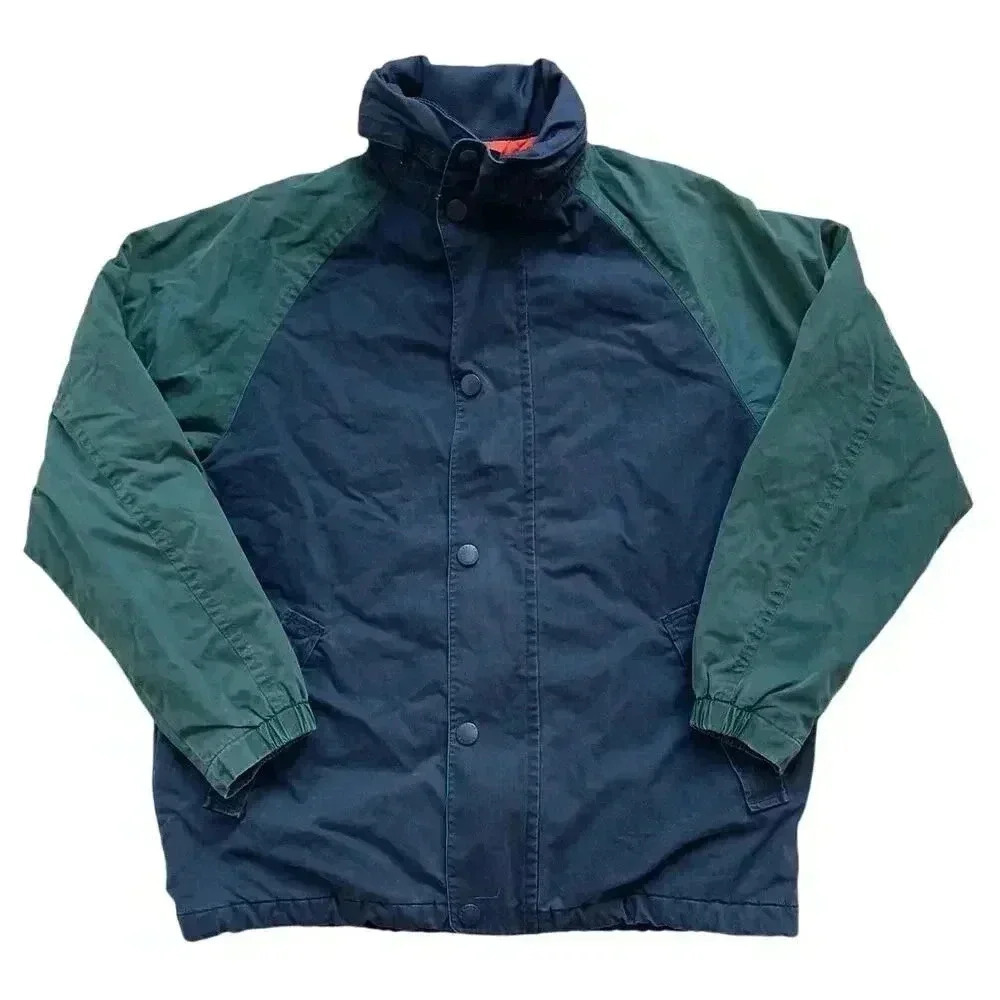 Vintage 90s Nautica Spellout Logo Full Zip Snap Hidden Hood Dad Jacket Sz M